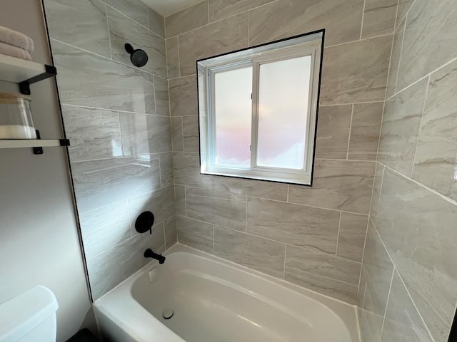 full bath with toilet and bathing tub / shower combination