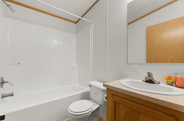 full bath with shower / bath combination, vanity, and toilet