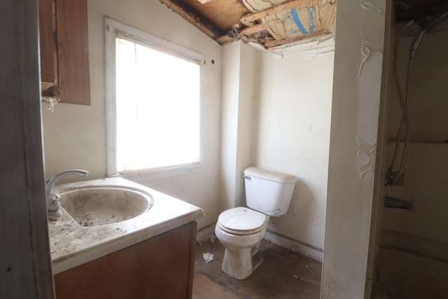 bathroom with vanity, toilet, and walk in shower