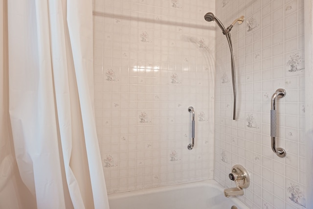 full bathroom with shower / tub combo with curtain