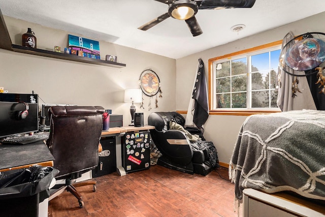 office area with ceiling fan and wood finished floors