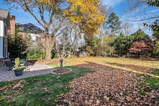 view of yard with a patio and fence