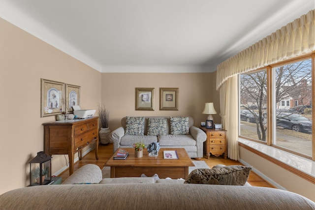 living room featuring baseboards and wood finished floors