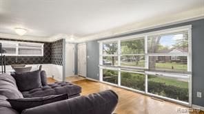 living area with wood finished floors