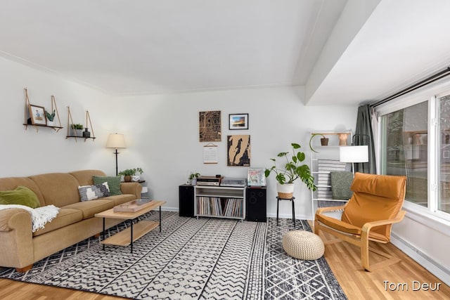 living room featuring baseboards and wood finished floors