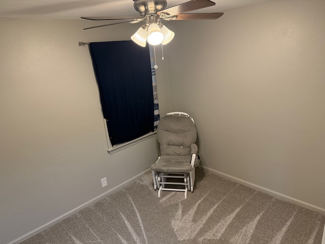 unfurnished room with carpet flooring, ceiling fan, and baseboards