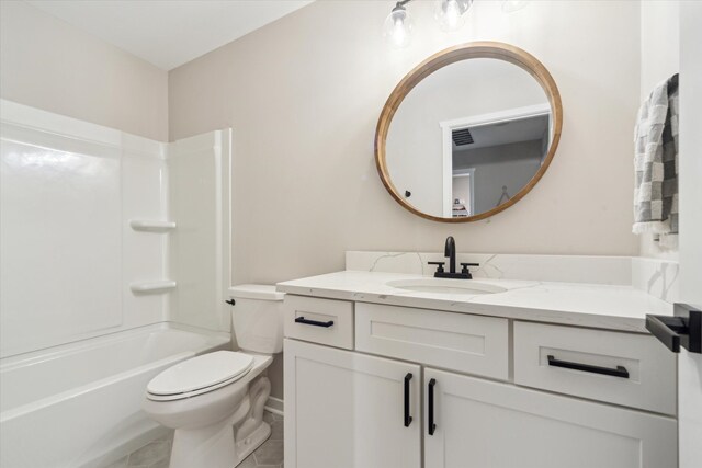 135 Barnsley Dr, Howell, MI 48843 - full bathroom with shower / washtub combination, visible vents, toilet, vanity, and tile patterned floors