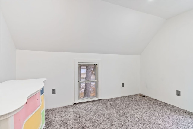 additional living space with vaulted ceiling and carpet floors