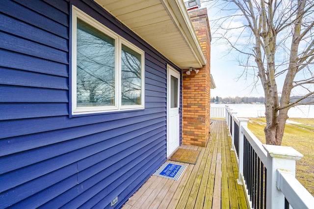 deck with a water view