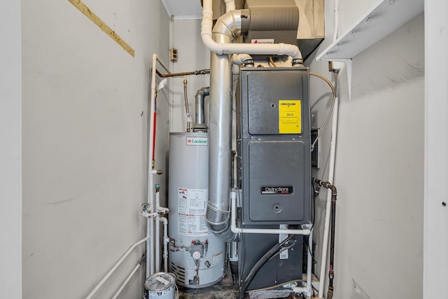 utility room featuring water heater