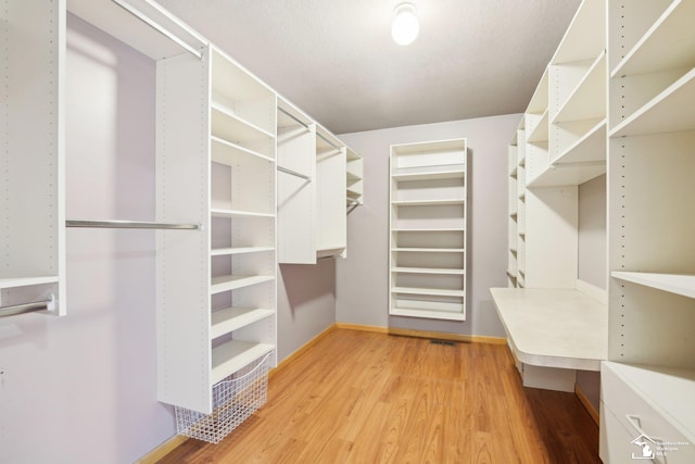 spacious closet with light wood-style flooring