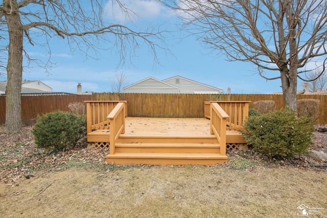 deck featuring a fenced backyard