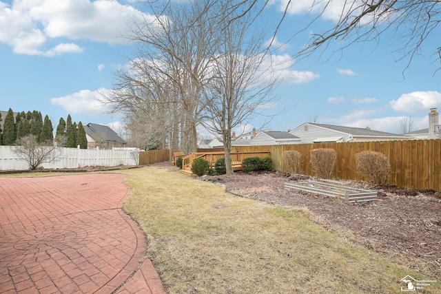 view of yard with a fenced backyard and a patio