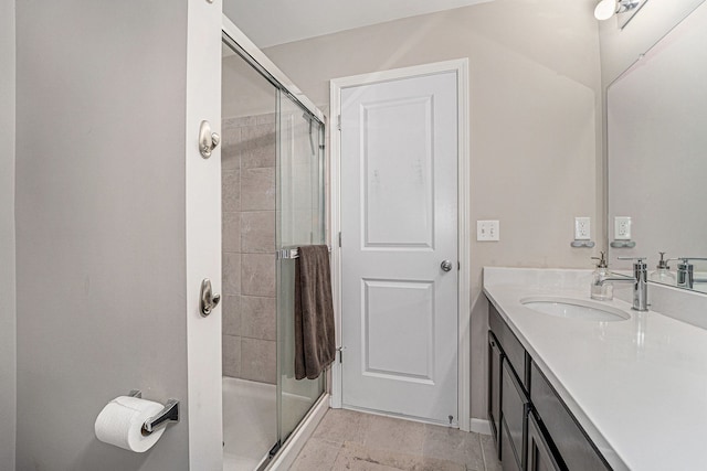 bathroom with a shower stall and vanity