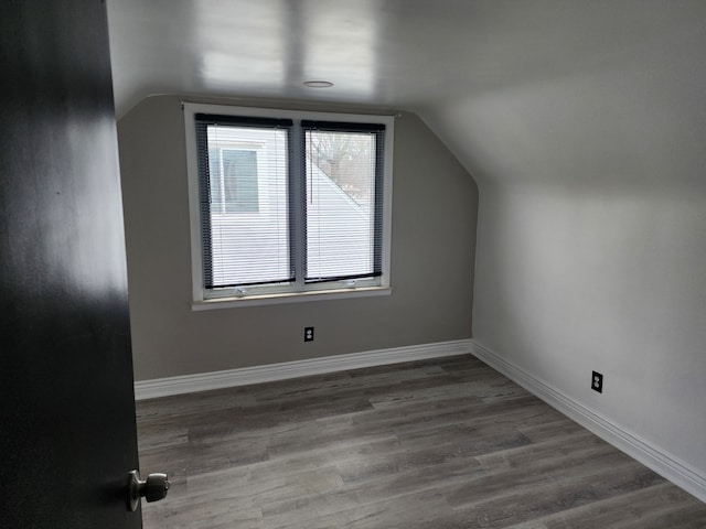 additional living space with lofted ceiling, baseboards, and wood finished floors