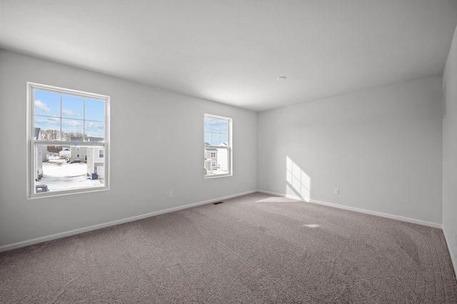 spare room with plenty of natural light, baseboards, and carpet floors