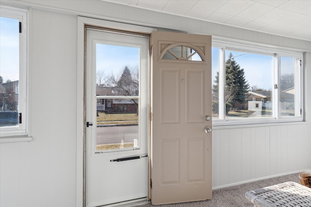 entryway with carpet floors and plenty of natural light