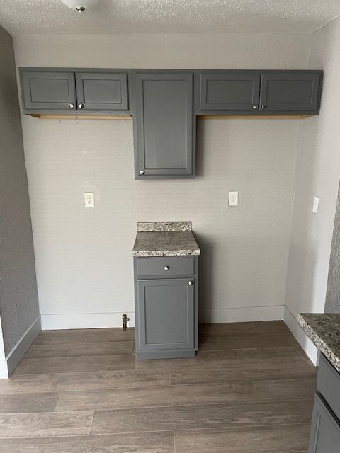 kitchen featuring dark wood-type flooring and gray cabinets