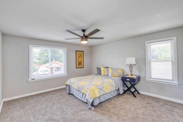 bedroom featuring carpet, multiple windows, and baseboards