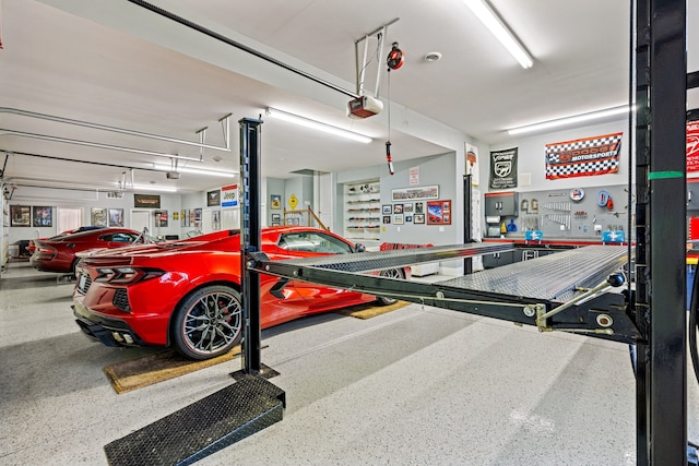 garage with a garage door opener