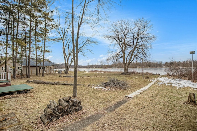 view of yard with a water view