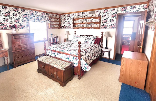 carpeted bedroom with visible vents