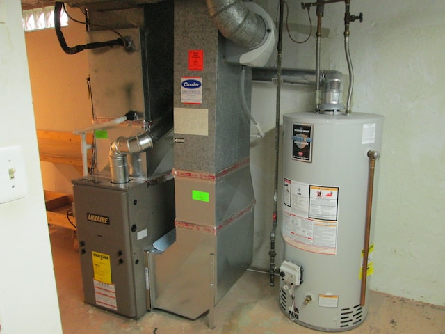 utilities featuring heating unit and gas water heater