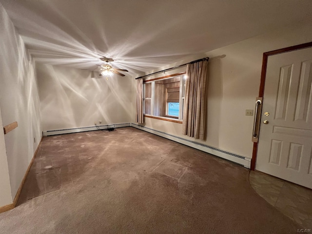 carpeted empty room with baseboard heating