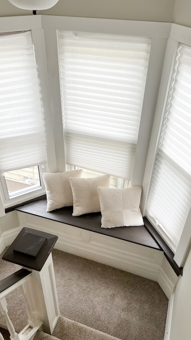 living area featuring baseboards and carpet flooring