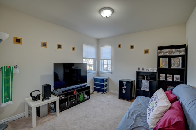 living room featuring baseboards and carpet