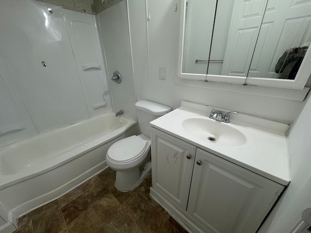 bathroom with shower / bath combination, vanity, and toilet