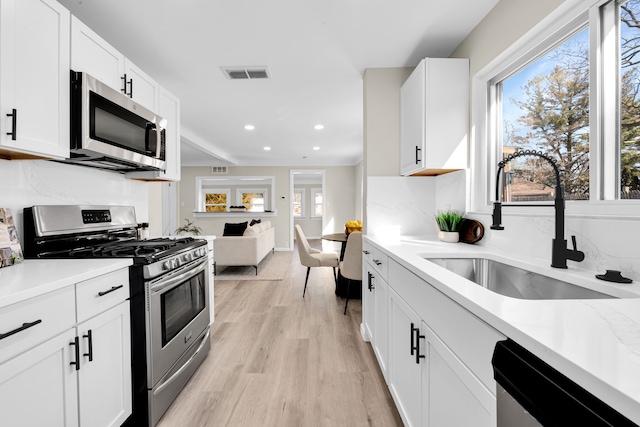 kitchen featuring appliances with stainless steel finishes, a healthy amount of sunlight, visible vents, and a sink