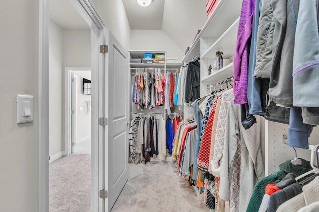 walk in closet featuring carpet floors