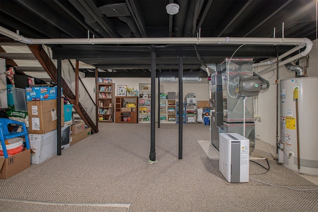 unfinished basement with water heater