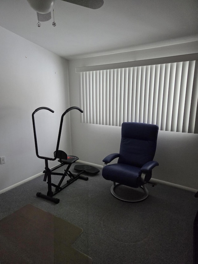 exercise area featuring radiator and baseboards