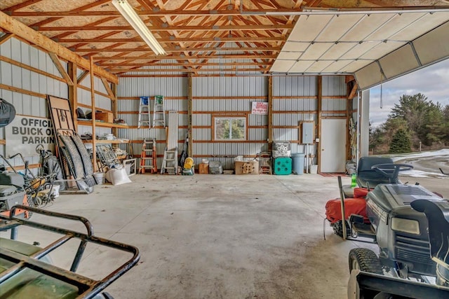 garage with metal wall