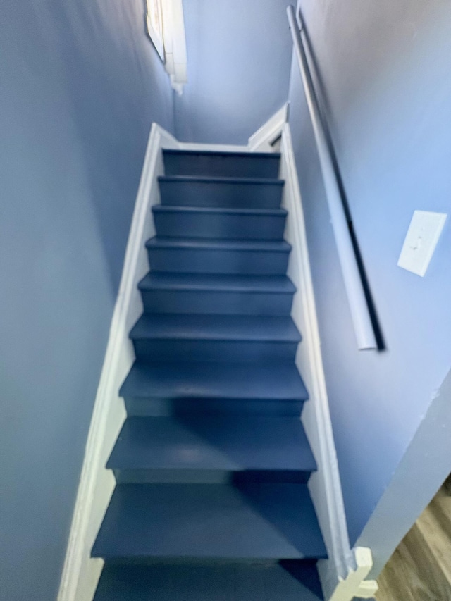 stairway featuring wood finished floors