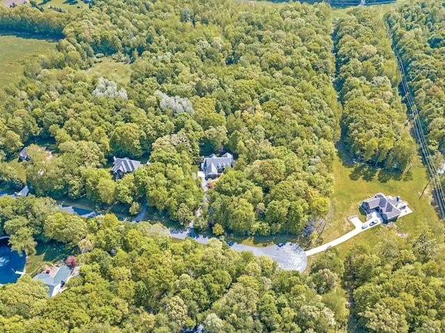 birds eye view of property with a view of trees