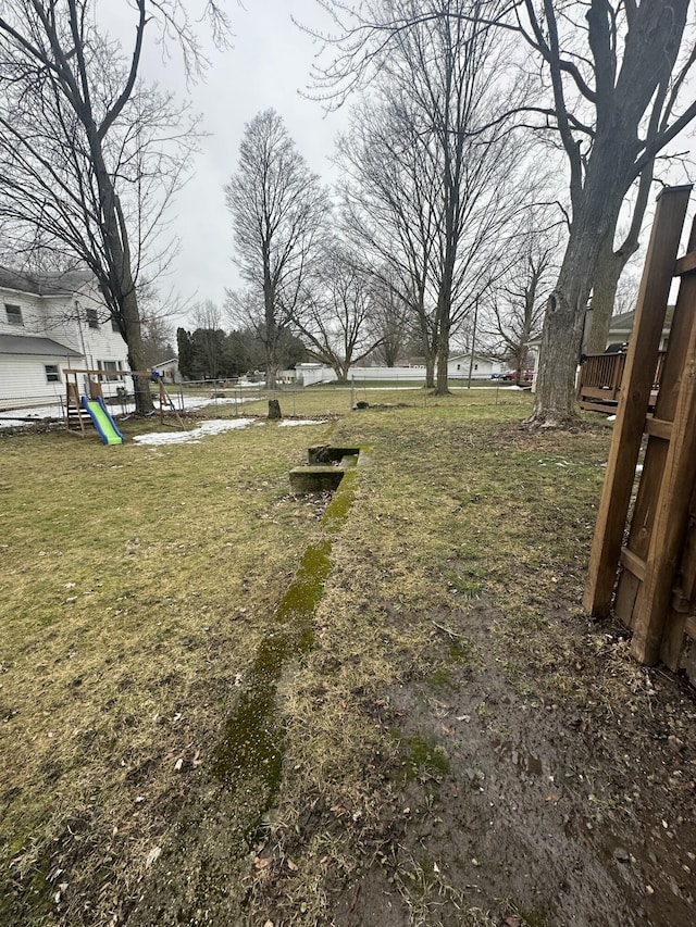 view of yard with a playground