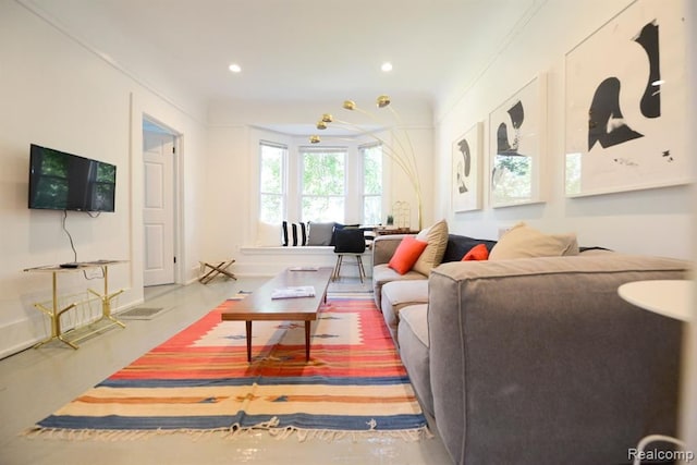 living room with recessed lighting