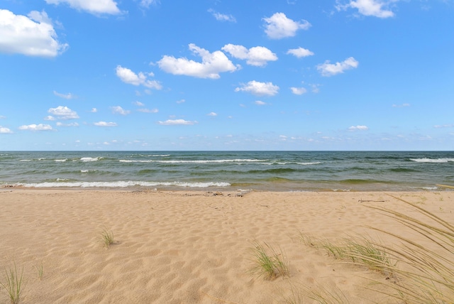 property view of water featuring a beach view