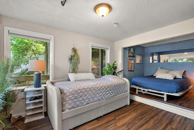 bedroom featuring multiple windows and wood finished floors