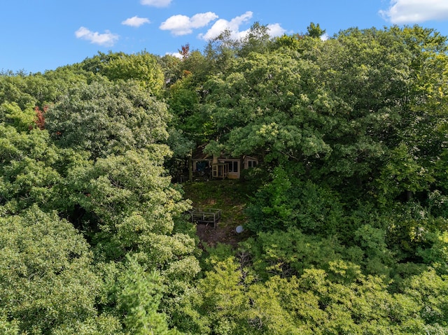 drone / aerial view with a forest view