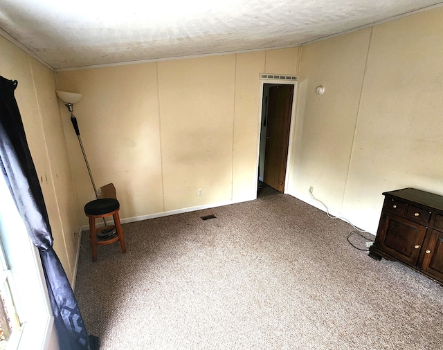 spare room featuring visible vents and carpet flooring