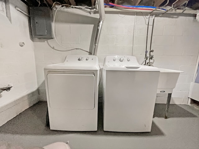 laundry room with laundry area, electric panel, and separate washer and dryer