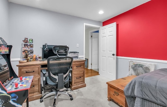 office with carpet and recessed lighting