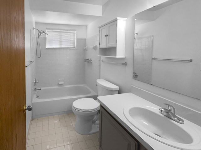 full bathroom with shower / bath combination, vanity, toilet, and tile patterned floors