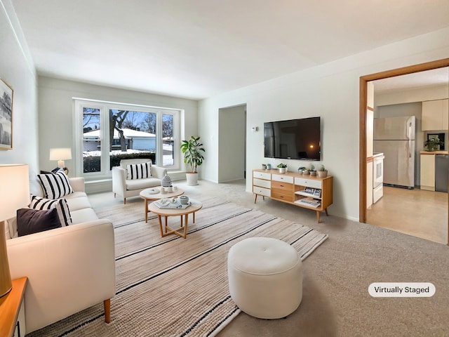 living room featuring carpet flooring