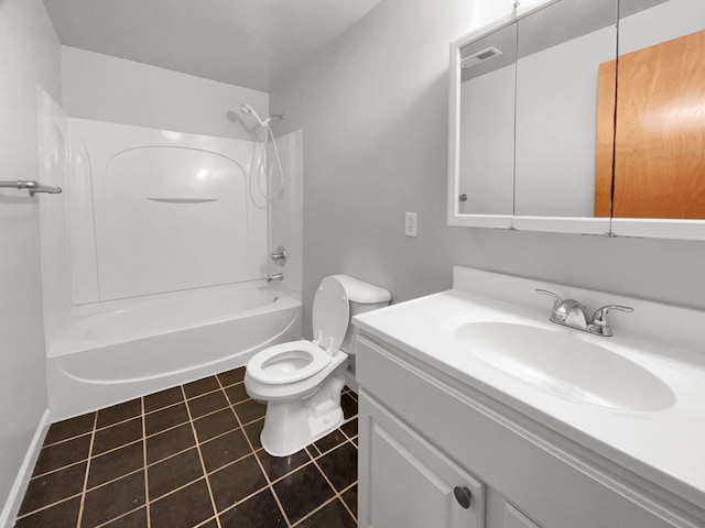 full bath featuring toilet, shower / bath combination, tile patterned flooring, and vanity