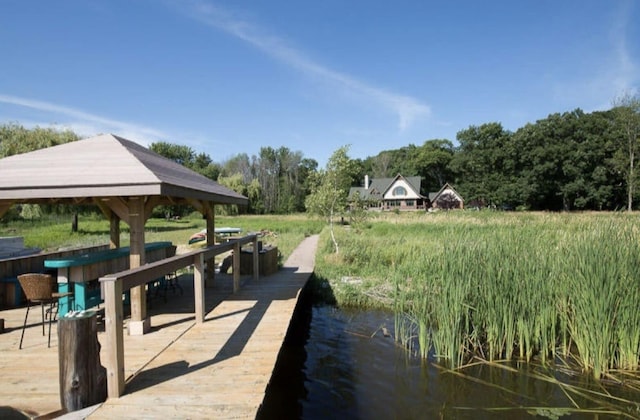 view of dock featuring a gazebo